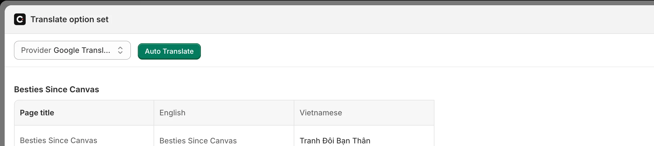 The Auto Translate button next to the translation provider picker